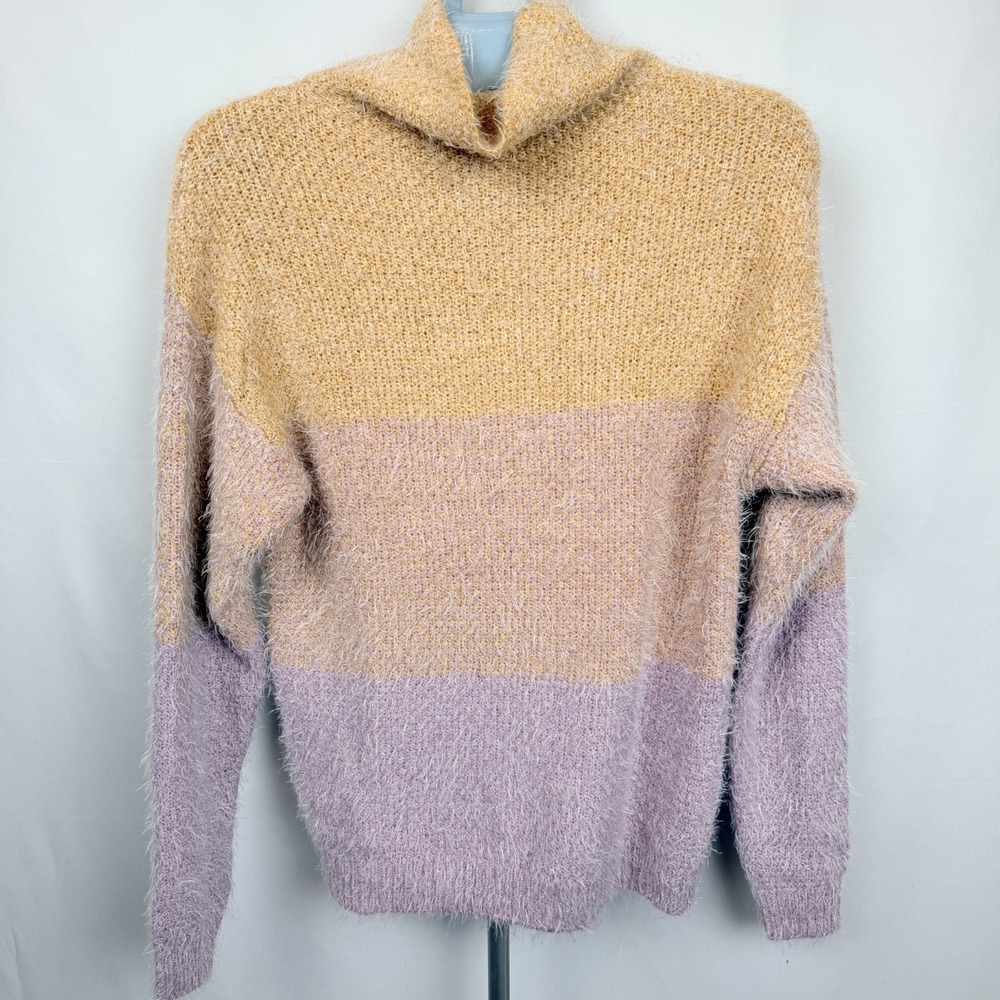 BP Nordstrom Eyelash Knit Colorblock Sweater XS Blush Lavender Mock Neck